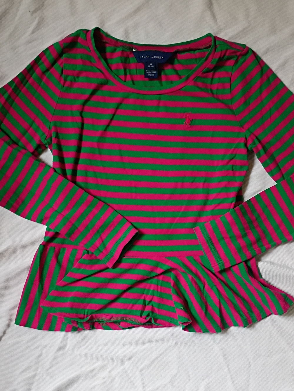 Ralph Lauren Girls' Green & Pink Striped Long-Sleeve Top